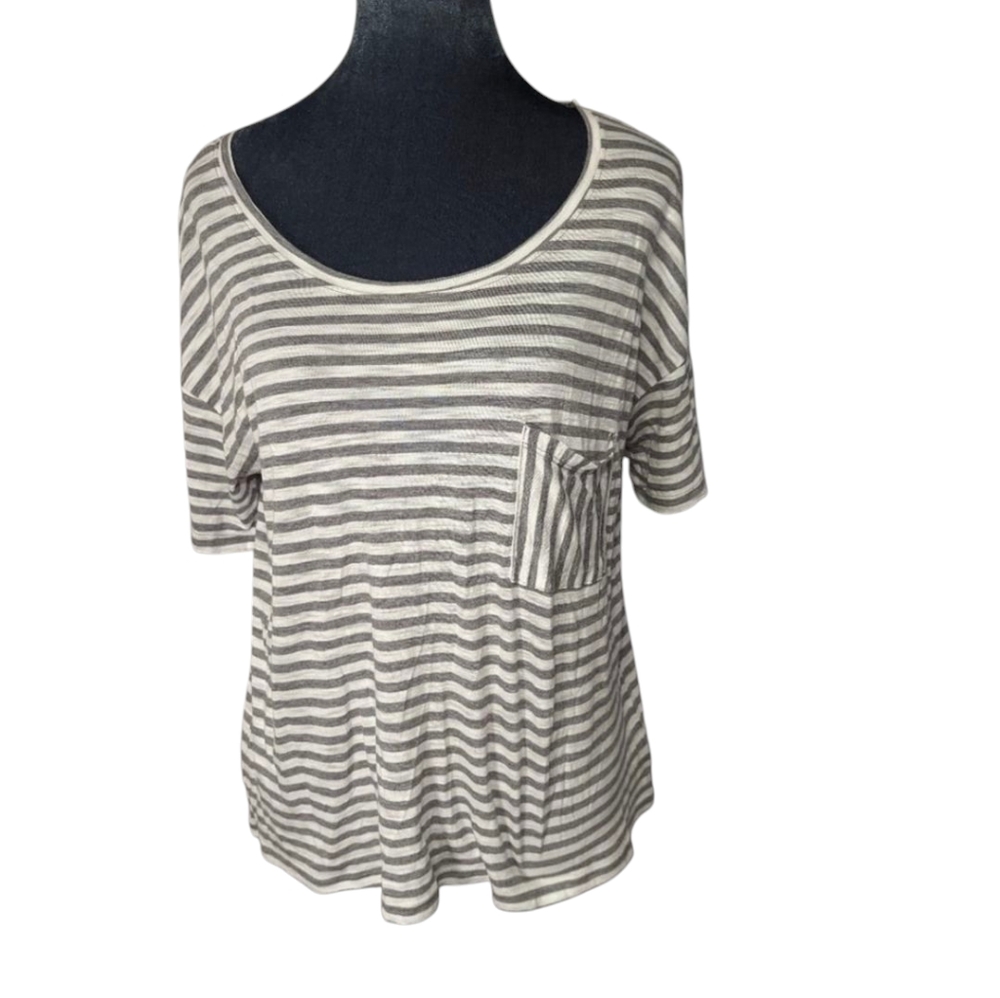 Aerie Grey & White Striped Pocket Tee Shirt Size M